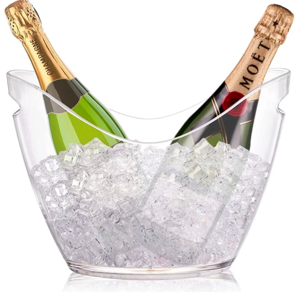 Clear Acrylic Serving Bowl Ice Bucket Fruit Bowl Modern Handle Design 14” Wide